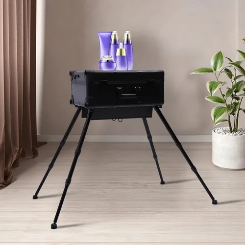 Vista 2 de Estuche de maquillaje con ruedas para cosméticos con 8 luces LED, 110.23 libras de altura ajustable, estuche de tren de maquillaje de 12 V, estuche
