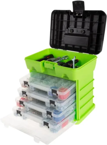 Vista 9 de Caja de herramientas Stalwart línea que cuenta con estantes, para piezas y artesanías, con 4 organizadores Rosa