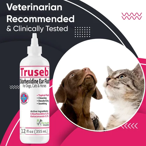 Vista 8 de Truseb Tratamiento de infección de oído de perro de máxima resistencia, solución limpiadora de oídos para gatos y perros, medicada con clorhexidina