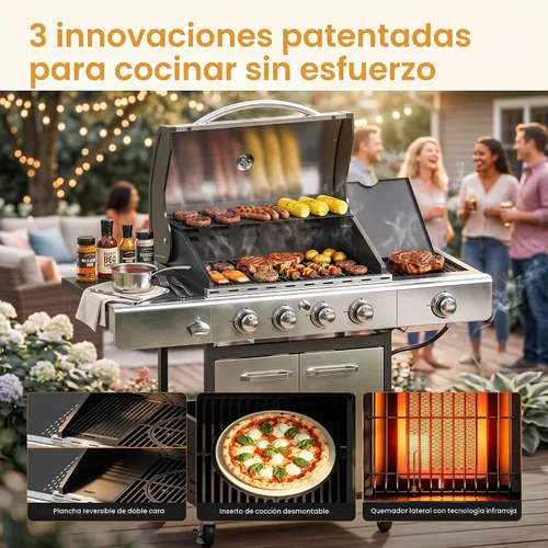 Vista 6 de Captiva Designs 4 Burner Propane Gas BBQ Grills with Infrared Sear Burner Silver