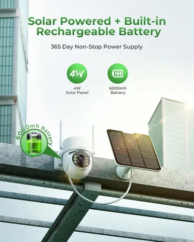 Vista 2 de Camcamp Solar Security Cameras Wireless Outdoor with 10" Monitor, 4 Cam Kit 100% Wire-Free, 360° View, Pan & Tilt, Solar-Powered, 10CH NVR, 2.4 &