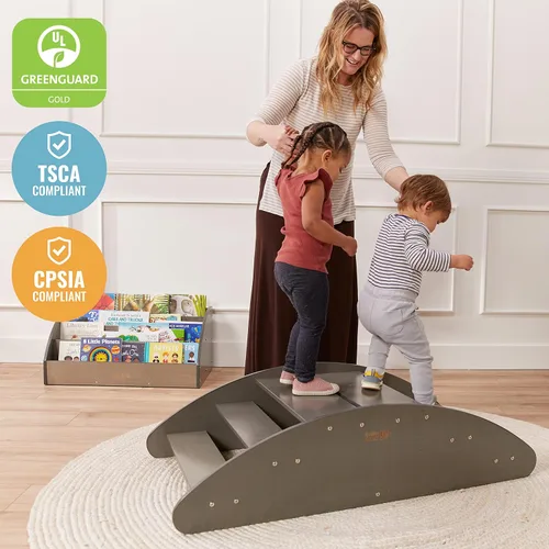 Vista 5 de ECR4Kids Mecedora y centro de juegos de escalones, de madera, muebles Montessori, Grey Wash