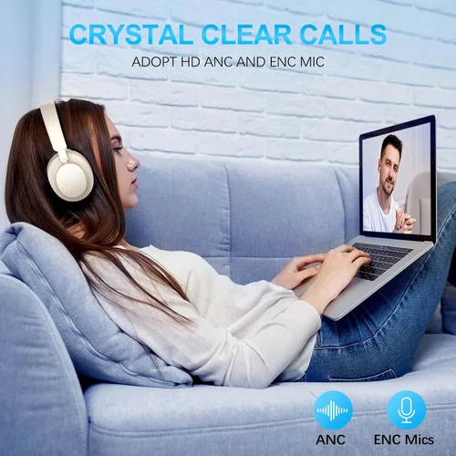 Vista 4 de Auriculares con Cancelación de Ruido Inalámbricos Bluetooth, Auriculares Bluetooth Sobre la Oreja con Micrófono, Auriculares Inalámbricos
