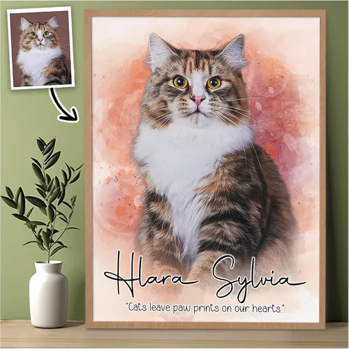 Vista 14 de 39HABORA Póster de lienzo personalizado con retrato de mascota a partir de foto, pintura en acuarela, arte de pared personalizado con retrato