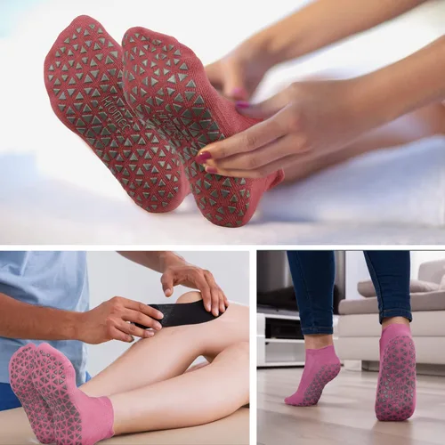 Vista 6 de Calcetines de yoga antideslizantes con agarres para pilates, ballet, barras, descalzos, calcetines antideslizantes de hospital para mujeres y hombres