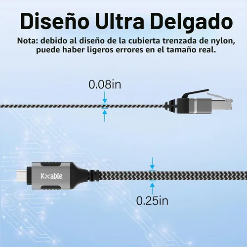Vista 5 de Cable USB C a Ethernet plano de 4 pies, cable RJ45 a USB tipo C, conectado directamente, red LAN Gigabit, OFC, para MacBook Pro, iPad Pro, iPhone