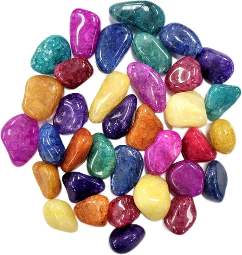 Vista 5 de Piedras de cristal de cuarzo agrietado pulidas y pulidas de 1 libra, piedras preciosas decorativas grandes y coloridas, cristales a granel