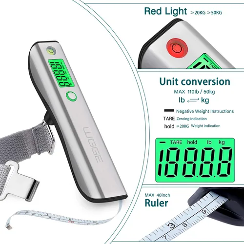 Vista 3 de Báscula digital de equipaje báscula de peso para equipaje de viaje máximo 1102lbs con pantalla LCD retroiluminada