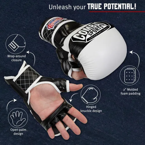 Vista 2 de Combat Sports Max Strike - Guantes de entrenamiento de MMA, guantes de palma abierta para MMA, Muay Thai y Kickboxing, rojo, talla L