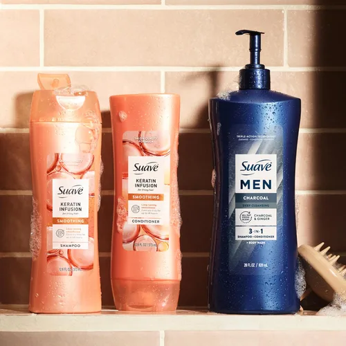 Vista 8 de Suave Men Champú 3 en 1 de limpieza profunda, acondicionador y gel de baño con polvo de carbón, desintoxica y limpia el cabello y la piel, elimina