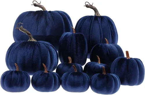 Vista 2 de Gresorth 12 calabazas artificiales grandes de terciopelo para Halloween, hechas a mano, decoración de centro de mesa de cosecha de otoño