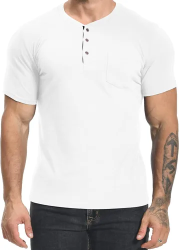 Vista 4 de MLANM Camisas Henley de manga corta con botones de algodón para hombre