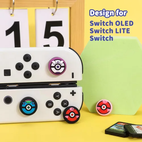 Vista 3 de DLseego PK Balls - 4 tapas de agarre para el pulgar regular NS SwitchSwitch LiteSwitch OLED, Pika Joy Con controlador de joystick cubierta