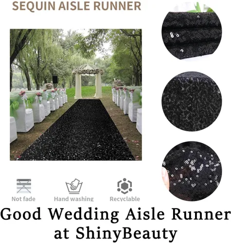 Vista 5 de ShinyBeauty Pasillo de Lentejuelas Negras Brillantes de 2 pies x 15 pies Alfombra Brillante para Bodas, Graduaciones, Fiestas, Alfombra Negra