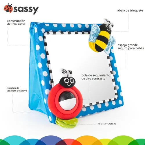 Vista 3 de Cuna Sassy y espejo en el piso, Azul