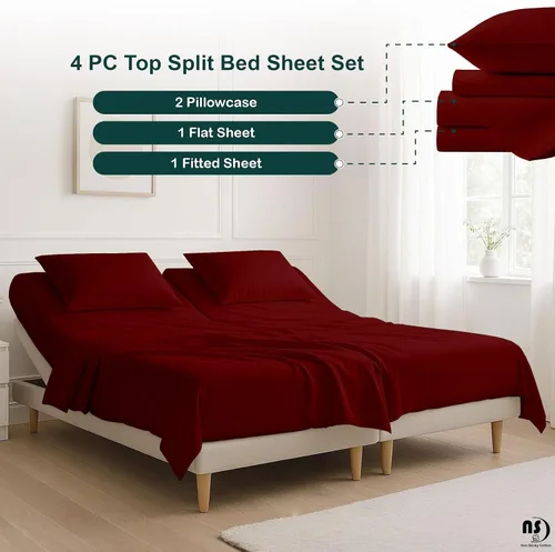 Vista 6 de NON Sticky cotton Juego de sábanas de 4 piezas para cama ajustable con números de sueño, 100% algodón egipcio, cabezal flexible de 34 pulgadas, se