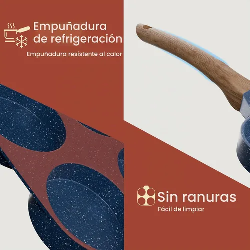 Vista 8 de Sartén antiadherente para freír huevos de 4 tazas, mármol azul, sartén para panqueques de granito, libre de PFOS y PFOA, aluminio fundido a presión
