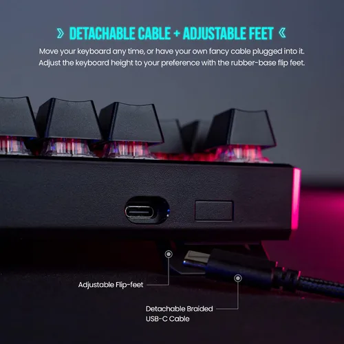 Vista 2 de TECWARE Teclado mecánico Phantom+ de 87 teclas, LED RGB, interruptor rosa Wraith
