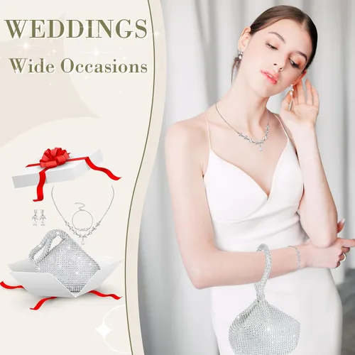 Vista 2 de Meanplan 4 Pcs Silver Clutch Purse Jewelry Set for Women Evening Rhinestone Purse Silver Accessories for Women Bride Wedding Jewelry (Noble Style)