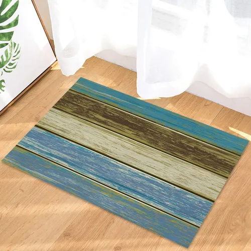 Vista 3 de Tapete de puerta para decoración de dormitorio, rústico, de madera de granero, verde azulado, turquesa, verde, marrón, alfombras de vacaciones