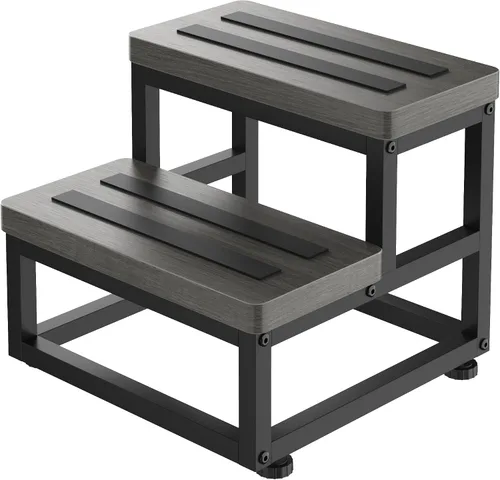 Vista 10 de Taburetes para adultos y niños, taburetes resistentes de madera para camas altas, taburete antideslizante de 2 escalones junto a la cama con Negro