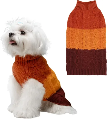 Vista 12 de EXPAWLORER Suéter para perro con agujero para correa, suéteres de otoño para perros pequeños para niñas y niños, ropa clásica de punto de cuello