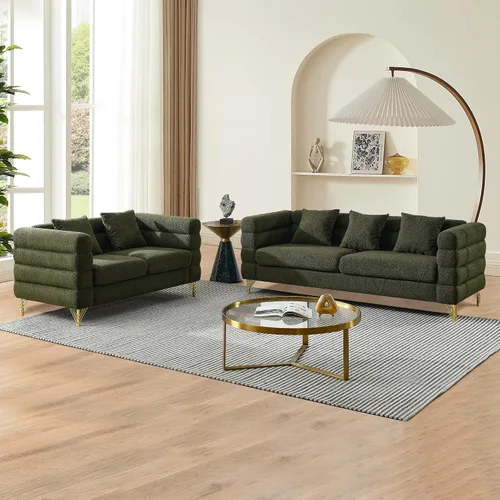 Vista 11 de mikibama Juego de sofá Teddy de lujo para sala de estar, muebles de decoración moderna, sofá seccional, sofá de 3 plazas y loveseat con 5 almohadas