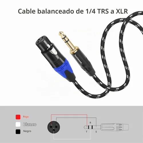 Vista 8 de Cable XLR de 1/4 de pulgada a XLR, trenzado de nailon resistente, enchufe chapado en oro, cable de conexión TRS equilibrado de 1/4 pulgadas a XLR