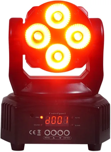 Vista 3 de Rockville RockOn-7 - Luz de lavado de cabeza móvil RGBW de 40 W, DMX de 14/16 canales, activada por sonido, control remoto, giro de 540°
