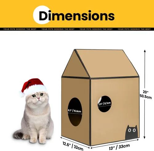 Vista 5 de Conlun Casa de cartón para gatos con almohadilla para rascar y hierba gatera, casa rascador para juegos de gatos para muebles de interior, rascador