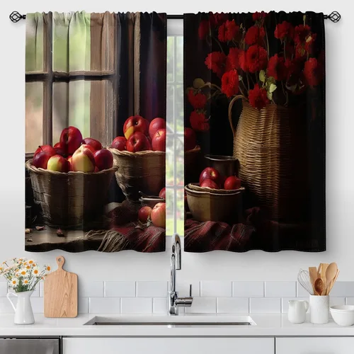 Vista 26 de Aimego Cortinas de Cocina de Eucalipto Primaveral - Hojas de Plantas de Acuarela Floral Azul con Cortinas de Nivel Botánico Floral para Cafetería