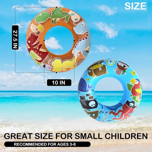 Vista 5 de Juego de flotadores de piscina para niños de 3 a 6 años, tubos interiores con temática de pirata y dinosaurio para diversión de verano, tubos