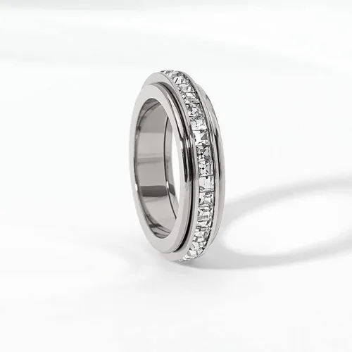 Vista 5 de Pingyongchang Anillos de ansiedad giratorios de acero de titanio para mujeres y damas, circonita cúbica, alivio de la ansiedad, boda, promesa