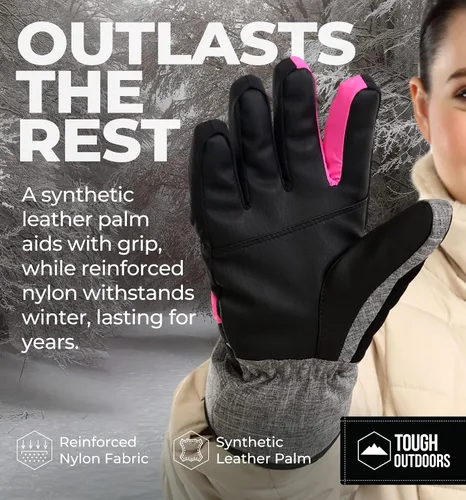 Vista 5 de Guantes de nieve y esquí para mujer, resistentes al agua y al viento, guantes de snowboard para esquí y snowboard, con carcasa de nailon