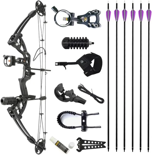 Vista 17 de Arco compuesto de tiro con arco, peso ajustable de 30 a 55 libras, longitud de tiro de 24 a 29.5 pulgadas, kit de arco de caza IBO 310 FPS