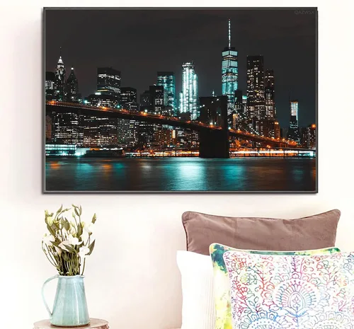 Vista 3 de QAZWSX Pintura de diamante 5D con taladro completo, kit de paisaje de la ciudad de Nueva York para adultos, pintura por números, arte de gemas