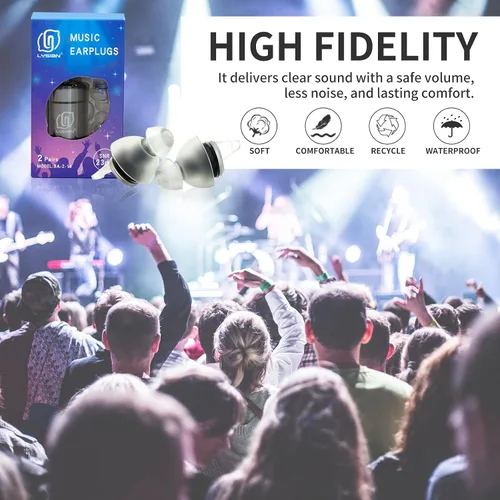Vista 5 de Tapones para los oídos de espuma de tamaño delgado, 100 pares y tapones para los oídos de concierto de alta fidelidad, 2 pares