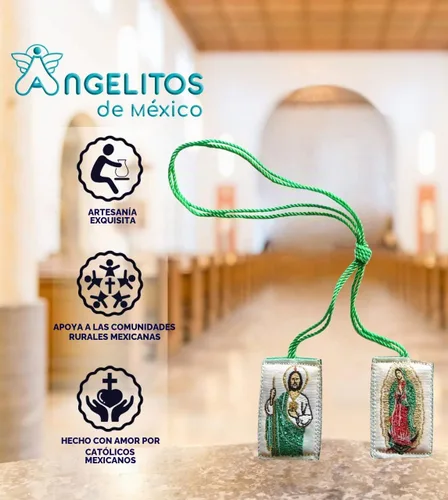 Vista 2 de Escapulario De San Judas Tadeo con la Virgen de Guadalupe Judas Apóstol con Nuestra Señora de Guadalupe, algodón, poliéster