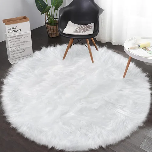 Vista 26 de Mini alfombra redonda negra de piel de oveja sintética de 15.7 pulgadas, alfombra circular esponjosa para silla, alfombra peluda para escritorio