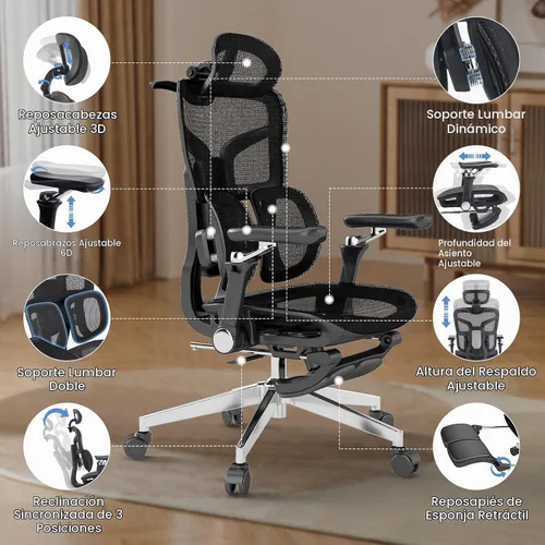 Vista 7 de MOJAY Ergonomic Office Chair with Footrest and Lumbar Support H2-black