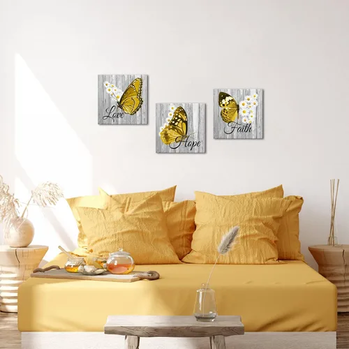 Vista 3 de Artsbay Butt- Arte de pared con margaritas amarillas, decoración del hogar, citas inspiradoras, pintura en lienzo para dormitorio, sala de estar