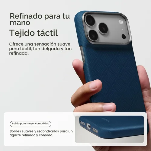 Vista 3 de pitaka Funda para iPhone Pro de 6.3" con sensación sin funda, azul abismo Abyss Blue (Argyle)