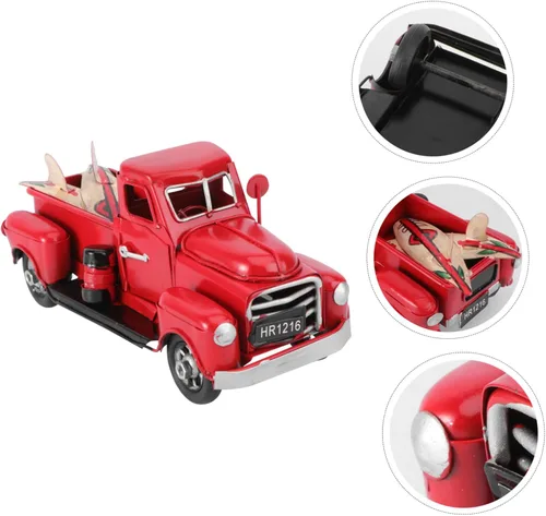 Vista 9 de Adornos rojos del camión de la vendimia de la decoración del coche del metal para la decoración de la habitación