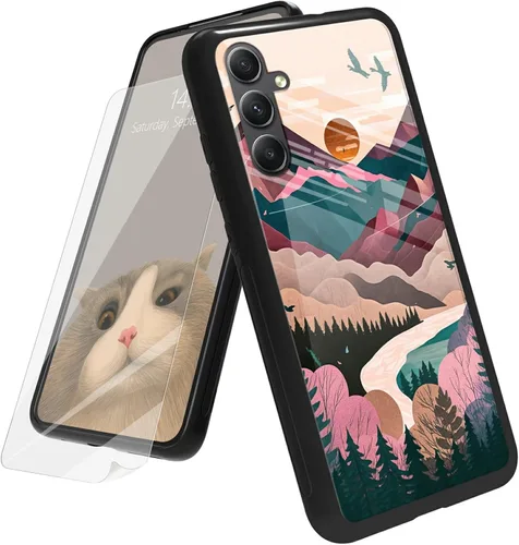 Vista 102 de Funda para Samsung Galaxy A12 5G con protector de pantalla, parte trasera de vidrio templado + TPU de silicona suave que absorbe los golpes