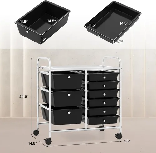 Vista 3 de RELAX4LIFE Carro de almacenamiento rodante de 9 cajones - Carros de cajones móviles para suministros de arte y manualidades, papelería, salón