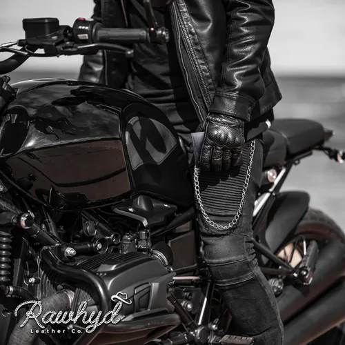 Vista 3 de RAW HYD Billeteras de cuero de grano completo con cadena triple para hombres con cierre a presión, Negro -, Billetera triple