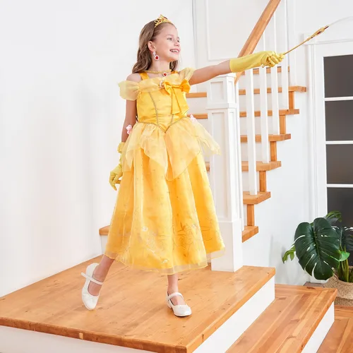 Vista 4 de Avady Girls Princess Costume for Belle Layered Off Shoulder Birthday Party Halloween Christmas Dress Up