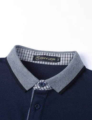 Vista 3 de GHYUGR Polo de manga corta para hombre Polo Casual Contraste Color empalme Camiseta