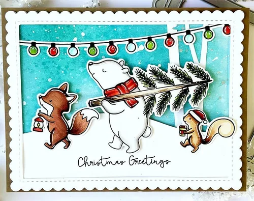Vista 3 de Christmas Greetings - Juego de sellos y troqueles transparentes para hacer tarjetas, plantillas cortadas para álbumes de recortes, álbum de fotos