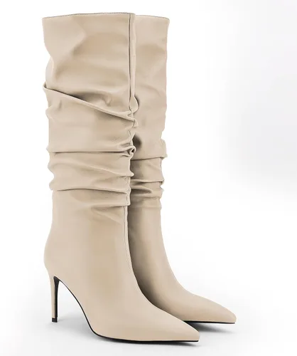 Vista 6 de Zamikoo Botas holgadas de tacón alto para mujer, botas de tacón de aguja altas hasta la rodilla, puntera puntiaguda, elásticas, botas altas de meter
